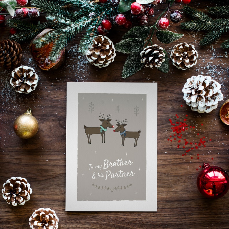 To my Brother and his Partner Christmas Card, Reindeer Greetings card, LGBT Christmas Card, Brother and Husband, Gay Brother and Boyfriend image 8