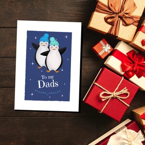 Carte de Noël À mes papas, carte de voeux pingouins, carte de Noël de famille LGBT, papas du même sexe, deux papas, carte de voeux de Noël