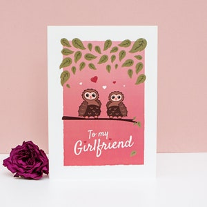 À ma petite amie, carte pour ma petite amie, carte lesbienne, LGBT, même sexe, carte rose, carte de voeux hibou mignon, carte de voeux petite amie, amour