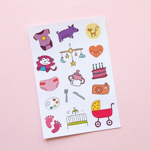 Baby Girl Sticker and Accessories Pack for Scrapbooking, 46 Newborn Baby Girl Stickers and Craft Supplies for Journaling, Pink Stickers image 5