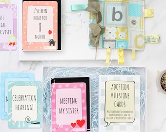 Adoption Milestone Cards Gift Set, Unisex Gift Box for Prospective Adopters, includes 57 Adoption Process Memory Cards, Unisex Adoption Gift