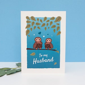 À ma carte de mari, carte pour mon mari, carte pour mon partenaire, carte pour homme gay, LGBT, même sexe, Saint Valentin, carte bleue, hibou mignon, amour