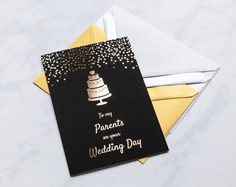 To My Parents on your Wedding Day Black and Gold Card, 2 Moms Wedding Card, 2 Dads Wedding card, Same Sex Wedding Card, LGBT Wedding