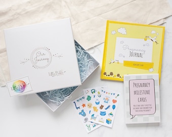 The Bump Pregnancy Hamper Set including Pregnancy Journal, Milestone Cards and Sticker Sheets. Ideal for Pregnant and Expectant Mums