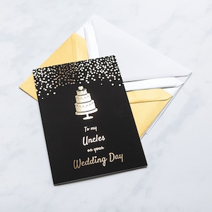Para meus tios no dia do seu casamento Cartão preto e dourado, cartão de cumprimentos de casamento do mesmo sexo dos tios, cartão de casamento LGBT, cartão de casamento de tios gays