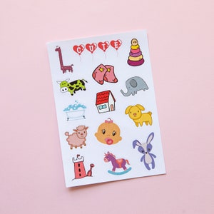Baby Girl Sticker and Accessories Pack for Scrapbooking, 46 Newborn Baby Girl Stickers and Craft Supplies for Journaling, Pink Stickers image 3