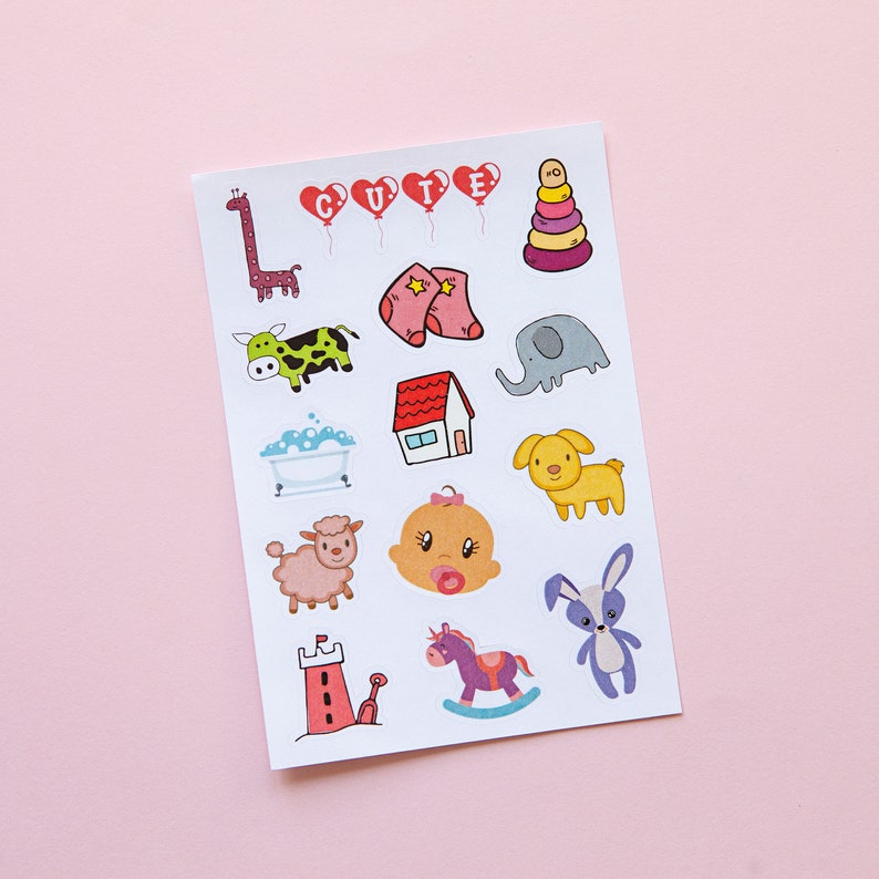 Baby Girl Sticker and Accessories Pack for Scrapbooking, 46 Newborn Baby Girl Stickers and Craft Supplies for Journaling, Pink Stickers image 3