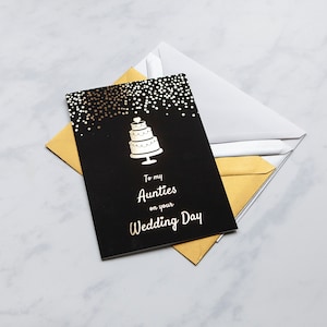 Para minhas tias no dia do seu casamento Cartão preto e dourado, cartão de cumprimentos de casamento do mesmo sexo para tias, cartão de casamento LGBT, tias lésbicas