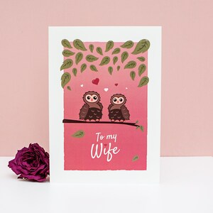 À ma carte de femme, carte pour ma femme, carte pour mon partenaire, carte de voeux lesbienne, LGBT, même sexe, St Valentin, carte rose, carte de hibou mignon