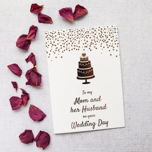 Para minha mãe e seu marido no dia do seu casamento, cartão branco e dourado, cartão de casamento de mãe e parceiro, cartão de casamento de casamento, mãe e padrasto