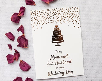 To My Mom and her Husband on your Wedding Day, White and Gold Card, Mom and Partner Wedding Card, Wedding, Mom and Stepdad Wedding Card