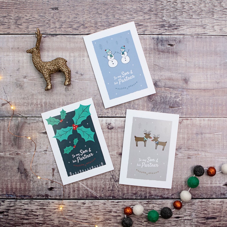 To my Son and his Partner Christmas Card Reindeer Greetings | Etsy