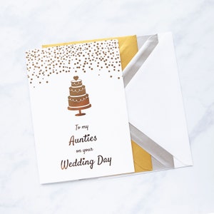 Para minhas tias no dia do seu casamento Cartão branco e dourado, cartão de felicitações de casamento do mesmo sexo para tias, cartão de casamento LGBT, tias lésbicas