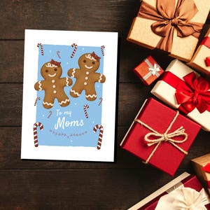 Carte de Noël pour ma mère, carte de voeux en pain d'épice, carte de Noël de famille LGBT, mamans du même sexe, deux mamans, carte de voeux de Noël