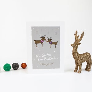 An meine Schwester und ihren Partner Weihnachtskarte, Rentier Grußkarte, LGBT Weihnachtskarte, Schwester und Frau, Schwester und Freundin, Lesben