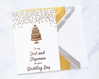 To My Dad and Stepmom on your Wedding Day White and Gold Card, Dad and Stepmom Wedding Card, Wedding, Dad and Stepmum Wedding Card