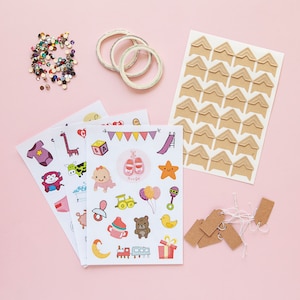 Baby Girl Sticker and Accessories Pack for Scrapbooking, 46 Newborn Baby Girl Stickers and Craft Supplies for Journaling, Pink Stickers image 1