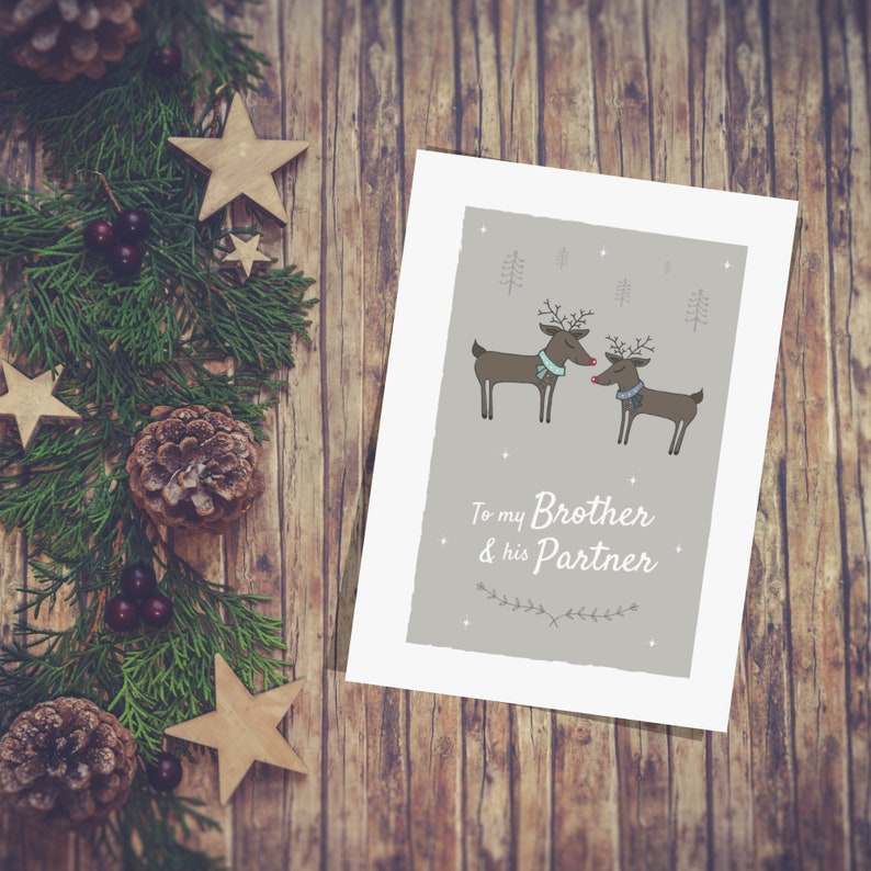 To my Brother and his Partner Christmas Card, Reindeer Greetings card, LGBT Christmas Card, Brother and Husband, Gay Brother and Boyfriend image 3