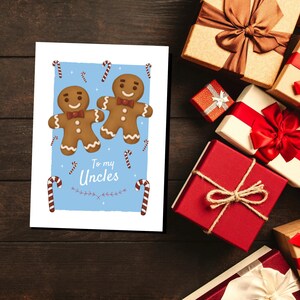 Carte de Noël pour mes oncles, carte de voeux en pain d'épice, carte de Noël de famille LGBT, oncles du même sexe, deux oncles, carte de voeux de Noël
