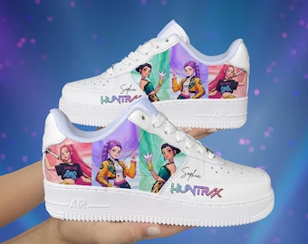 Zapatillas Kpop Demon Hunter pintadas a mano, zapatos para niños, zapatillas para bebé, Air Force 1 personalizadas para niños, regalo para ella