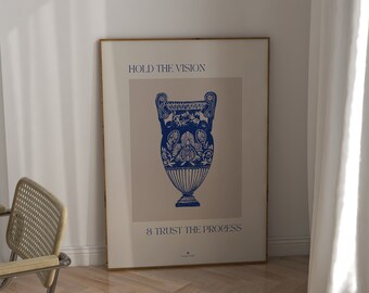 Printable wall art print, Trust the process art print, Blue vase art print, Instant downoald print, Linotype mediterranean print