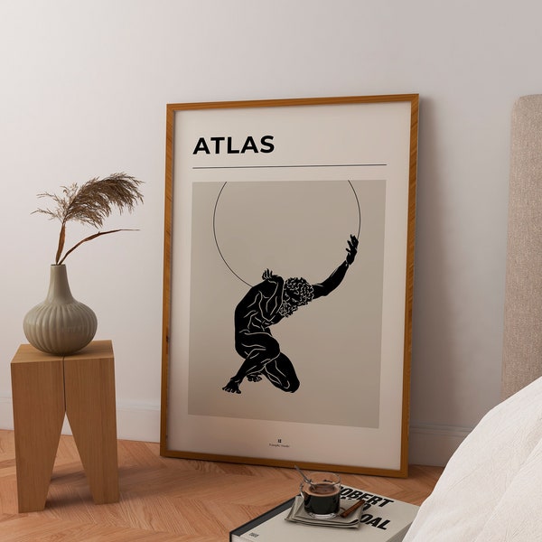 Atlas-Kunst zum Ausdrucken, griechische Mythologie, klassische Kunstgeschichte, Neutrale skandinavische Wandkunst