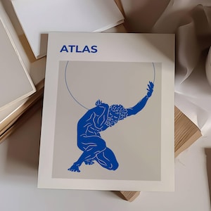 Atlas art printable | Blue Greek Mythology print | Classic Art History print | Mediterranean decor | Instant download