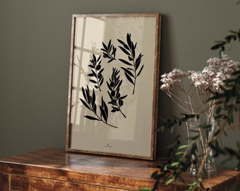 Olive branch art printable, Nature minimal art print, Scandinavian rustic wall art, Modern minimalist art