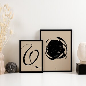 Circle brush stroke art printable, Abstract geometric art, Minimal modern wall art, Neutral line art print image 6