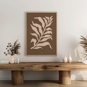 Modern leaf print, Abstract leaf art print, Minimal leaf poster, Modern botanical drawing, Modern art printable, Matisse print, Neutral art image 2