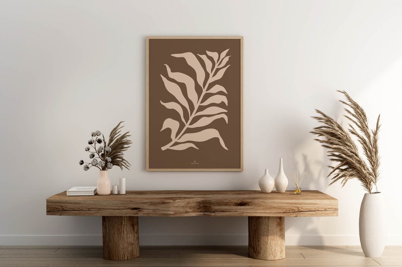 Modern leaf print, Abstract leaf art print, Minimal leaf poster, Modern botanical drawing, Modern art printable, Matisse print, Neutral art image 2