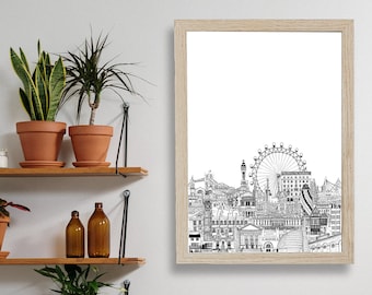 London Skyline Print | London Buildings Illustration | London Travel Print