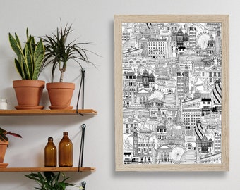 London Landmarks Print | London, England Wall Art | London Travel Print | Travel Poster |