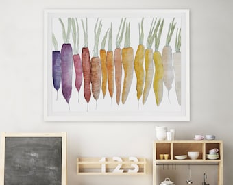 Carrot Watercolour Vegetable Print | Carrot Rainbow Wall art For Kitchen | Vegetable Illustration Wall Decor