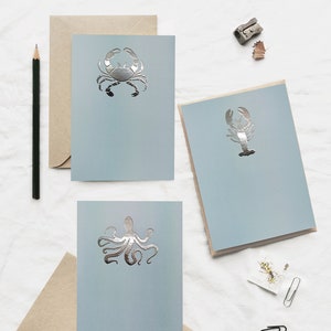 Set di 6 carte per le gambe di mare / carte marittime / design della carta polpo / Seaside Lover Cards / Crab Cancer Zodiac Card / Lobster Card