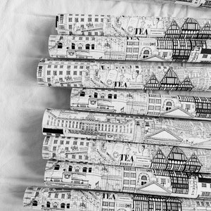 Recycelbares Geschenkpapier | Ikonische Wahrzeichen Londons | Stadt Illustration | Umweltfreundliche Geschenkverpackung | Monochromes London