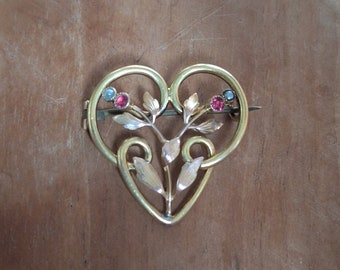 Broche Ancienne Plaqué Or ORIA Avec Pierre Rouge - Bijou Vintage, état Parfait - Occasion De Collection