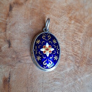 Reserved for Nancy - 19th century oval pendant in blue Bressan enamels on silver