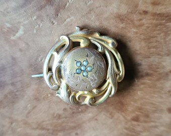 Broche Ancienne Ronde Brillante Plaquée Or, Style Pomponne XIXe Siècle - Occasion