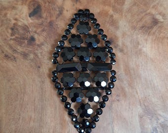 Boucle de ceinture XIX en forme de losange en jais à facettes