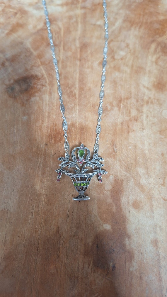 Broche Ancienne En Argent Massif 925 Avec Marcassites Et Décor Fleurs - Parfait état