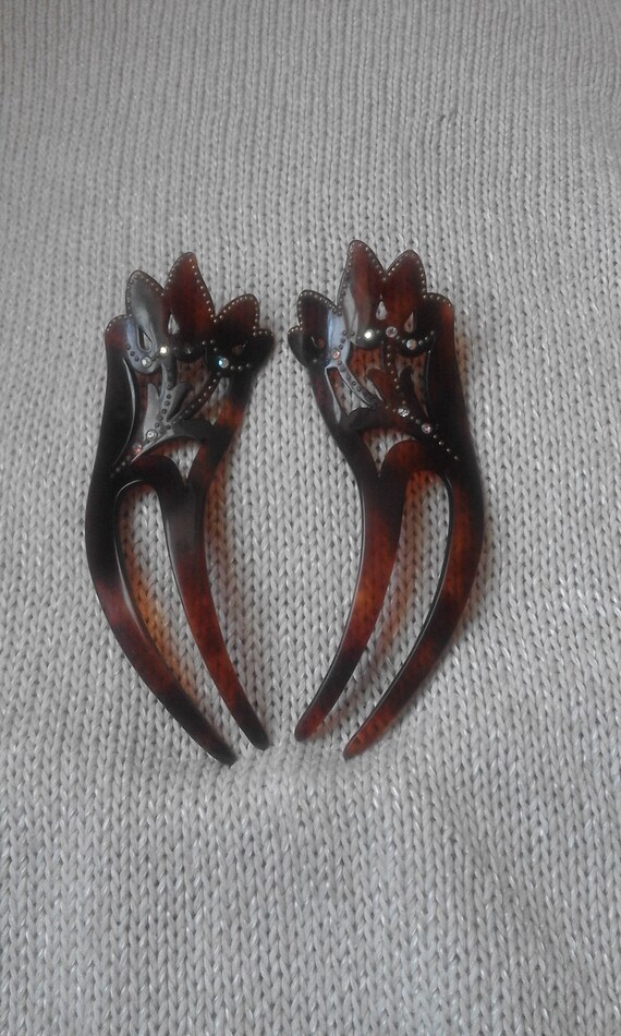 Pair Of Old Fashioned Bakelite Hairpins In A Vegetal Form With Etsy