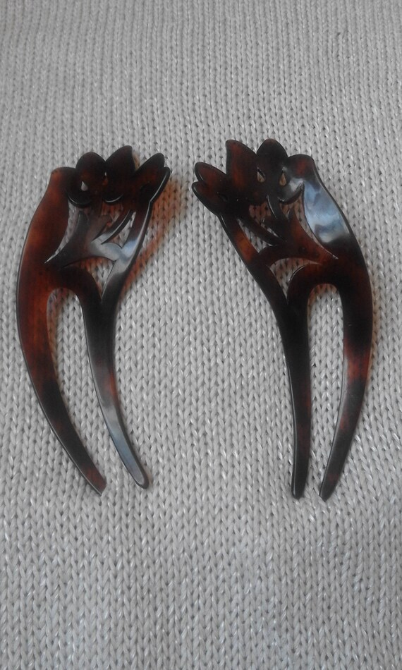 Pair Of Old Fashioned Bakelite Hairpins In A Vegetal Form With Etsy