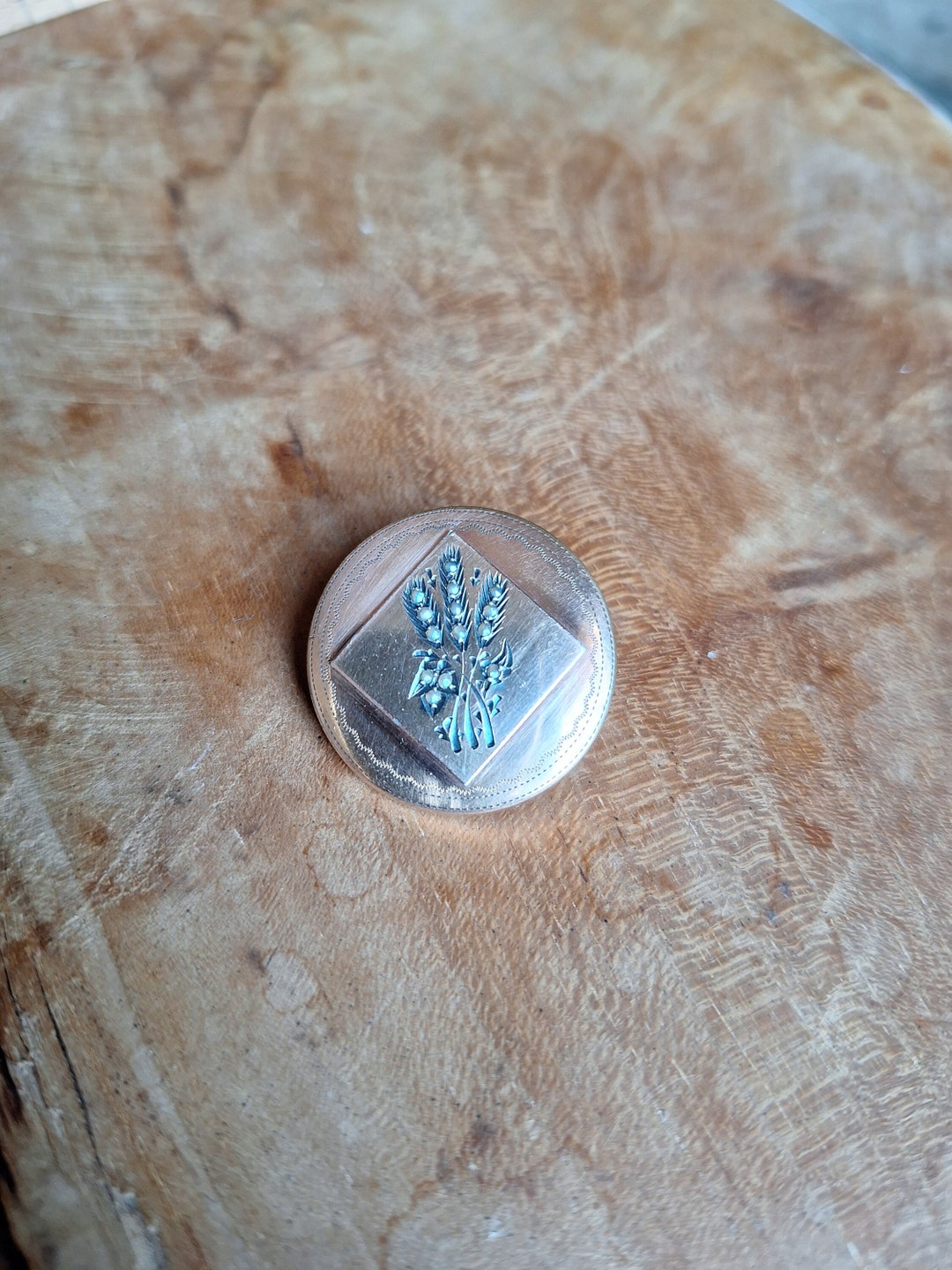 Broche Abstraite Brutaliste Vintage Années 90 - Sertie D'une Hématite - Matière Bronze/laiton - Occasion Très Bon état