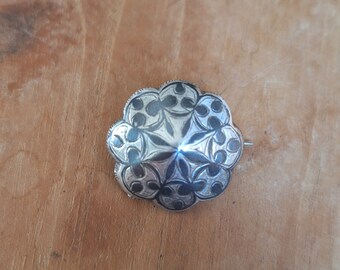 Broche Ancienne En Argent Massif Motif Rosace - Bijou Vintage Occasion