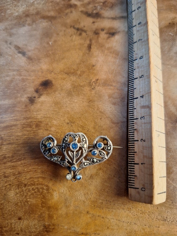 Broche Ancienne En Argent Massif 850 Et Vermeil Avec Marcassites - Occasion