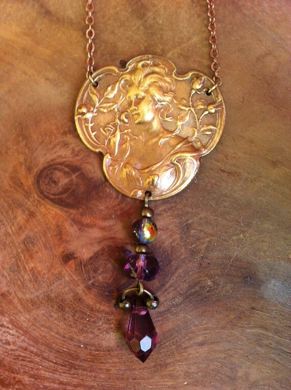 Collier Style Art Nouveau / Art Déco Noir - Bijou Vintage Occasion