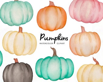 Watercolor Pumpkins - Orange Pumpkin - White pumpkin- gold pumpkin - Watercolor pumpkins - fall clipart - instant download - Commercial Use