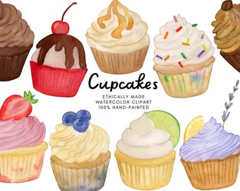 Watercolor Cupcake Clipart – Hand-Painted Dessert Graphics (Digital Download)