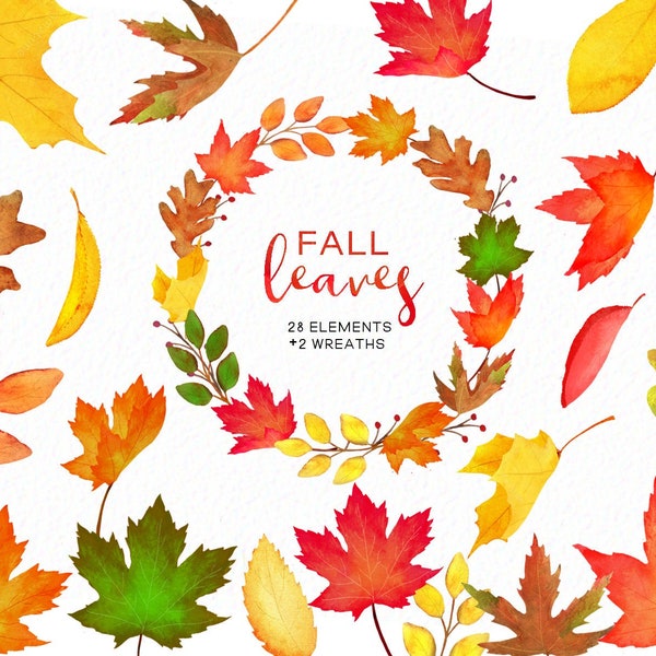 watercolor fall leaf clipart - fall leaves -fall wreaths-autumn clipart-Watercolor leaves - fall clipart - instant download - Commercial Use